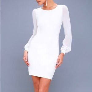Poetic Love White Long Sleeve Bodycon Dress